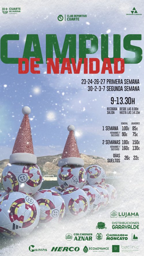 cartel de campus navidad de fútbol en Cuarte zaragoza